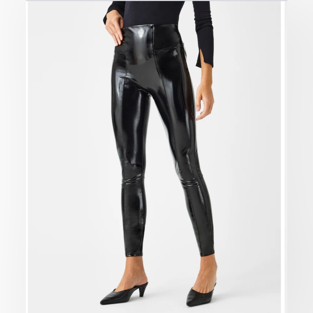 SPANX High-Rise Glossy Black Faux-Leather Leggings